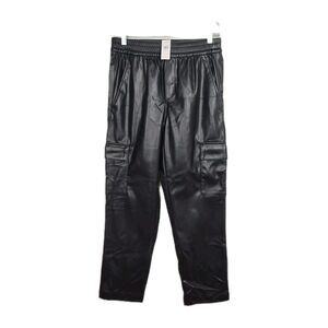 NWT GAP Cropped Faux Leather Pants Women's XS Black Elastic Waist Pockets
